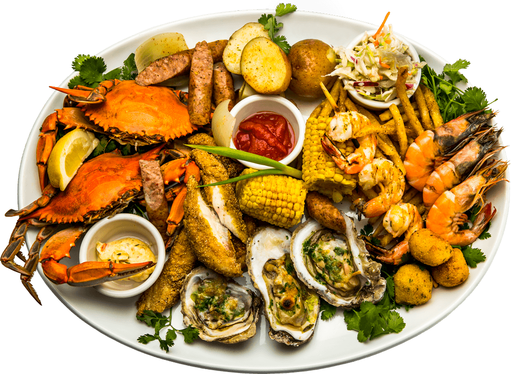 Mississippi Seafood Trail Crabs, Fish, Oysters, and Shrimp dinner plate with facts